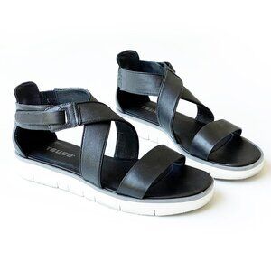 Tsubo Eliah Black Leather Cushioned Comfort 1" Wedge Sandals 7.5